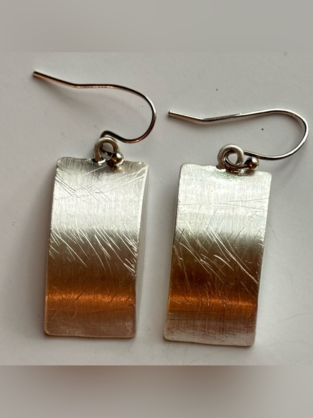 Modernist Curved Rectangle Drop Earrings 925 Sterling Silver Wires Textured